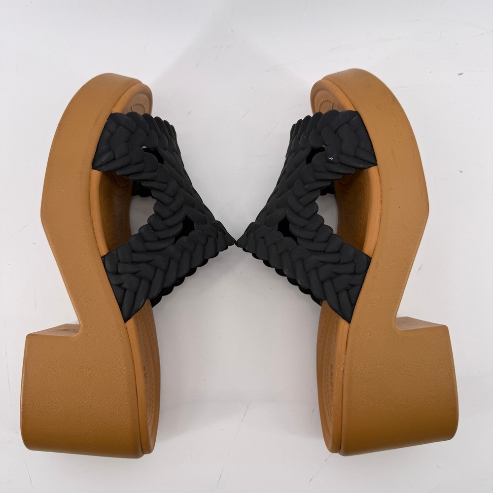 Crocs Brooklyn Woven Slide Block Heels Sandals Black Women 10 Chunky Comfy Y2K - Picture 7 of 9